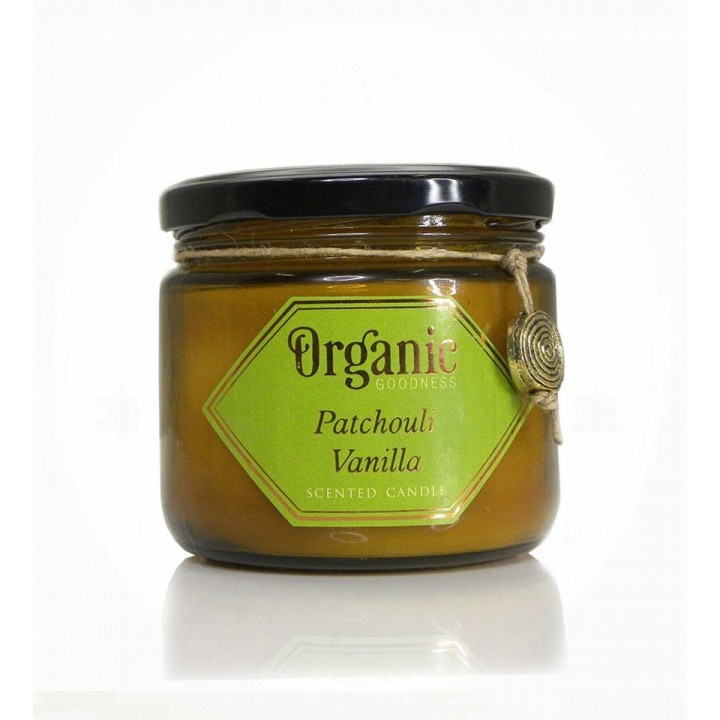 200 g. Organic Goodness Soy Candle in Amber Colored Patchouli Vanilla