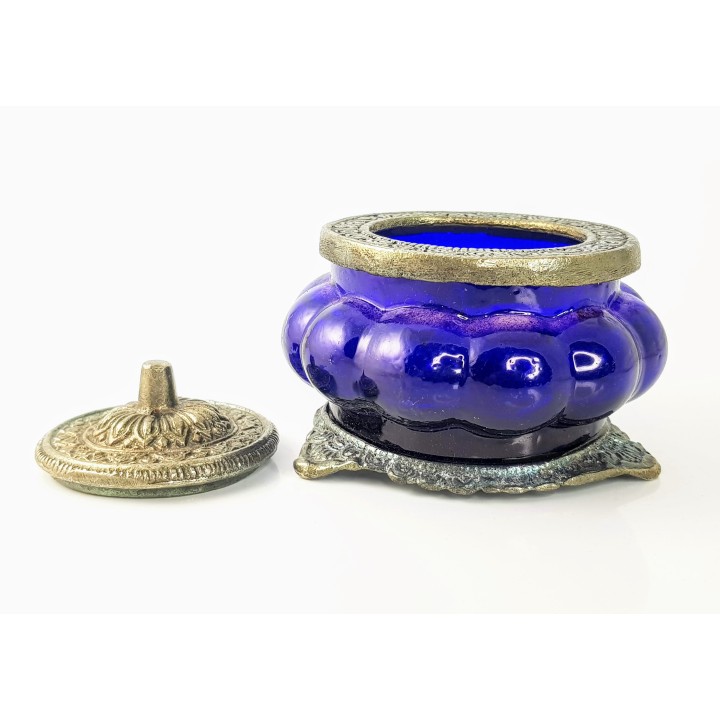 Perfumed Candle in Melon Shaped Glass - White Metal Jars Buddha Delight