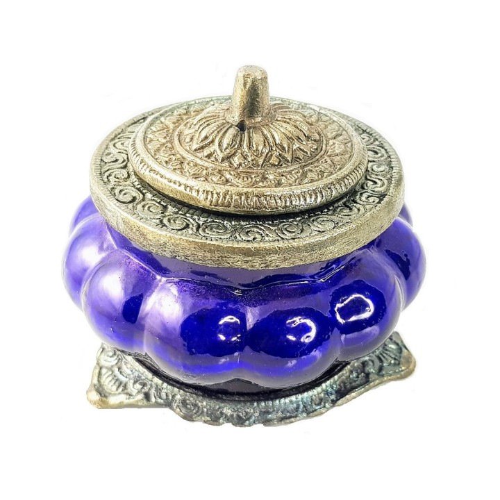 Perfumed Candle in Melon Shaped Glass - White Metal Jars Buddha Delight