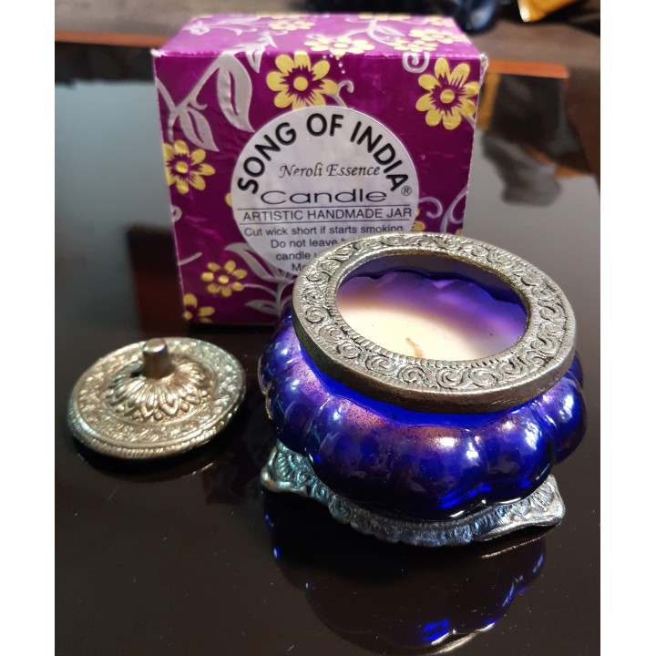 Perfumed Candle in Melon Shaped Glass - White Metal Jars Buddha Delight
