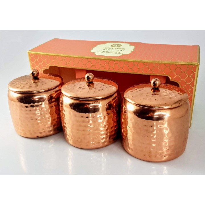 3 100 g. Luxurious Veda Scented Candle in Copper PlatedMetal Jar with Lid (Set of 3)Tuberose Jasmine (Vata)