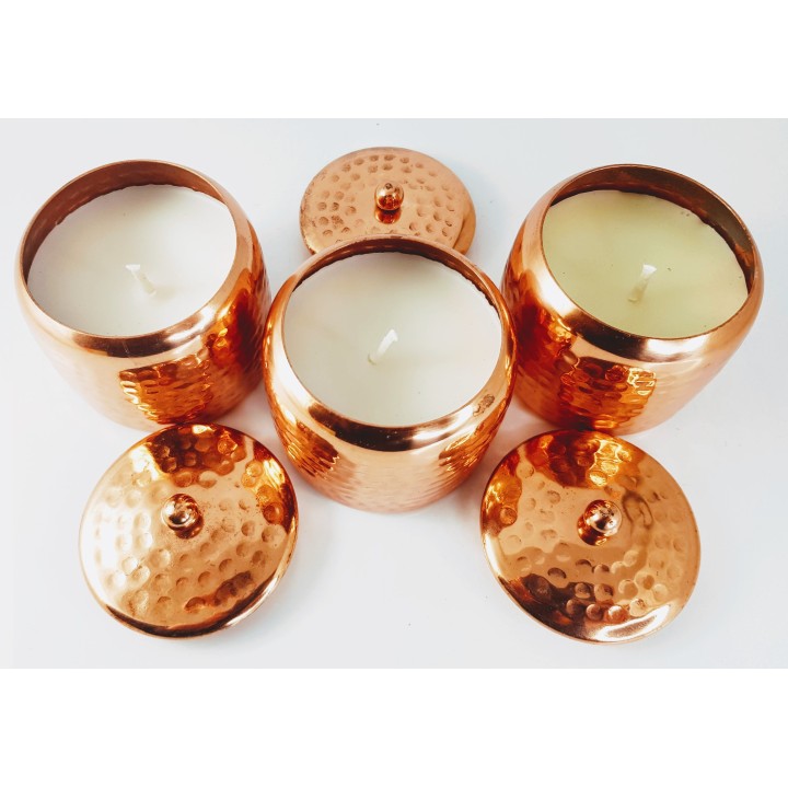 3 100 g. Luxurious Veda Scented Candle in Copper PlatedMetal Jar with Lid (Set of 3)Tuberose Jasmine (Vata)