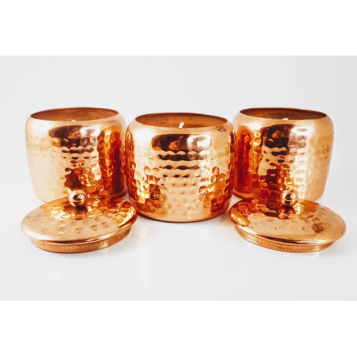 3 100 g. Luxurious Veda Scented Candle in Copper PlatedMetal Jar with Lid (Set of 3)Tuberose Jasmine (Vata)