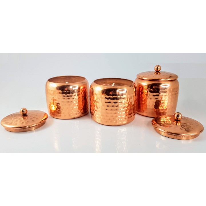 3 100 g. Luxurious Veda Scented Candle in Copper PlatedMetal Jar with Lid (Set of 3)Tuberose Jasmine (Vata)