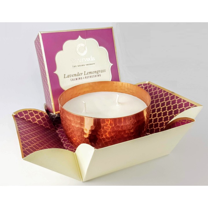 200 g. Luxurious Veda Scented Candle in Copper Plated LavenderLemongrass (Tridosha)- Assorted