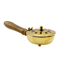 Brass Star Moon Charcoal Burner with Wooden Handle IBBSW03