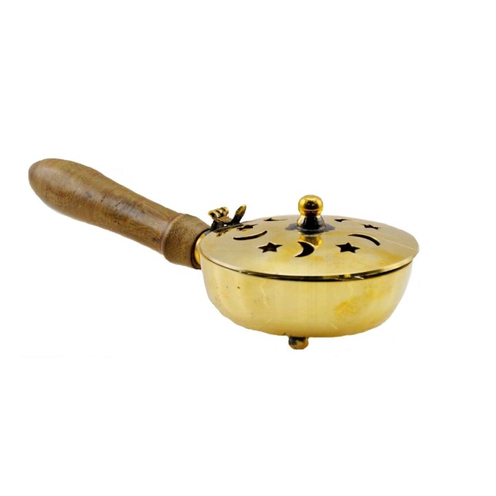 Brass Star Moon Charcoal Burner with Wooden Handle IBBSW03
