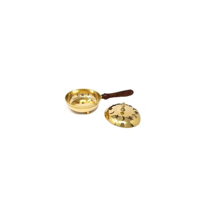 Brass Star Moon Charcoal Burner with Wooden Handle IBBSW03