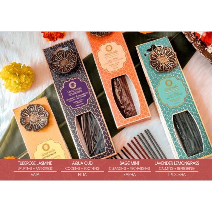 Luxurious Veda 20 Incense Cones with Metal Hanging Aqua Oud (Pitta)